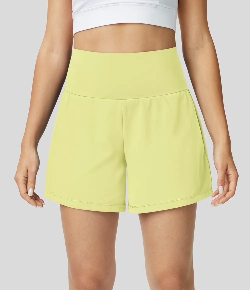 Super High Waisted Back Pocket & Side Hidden Pocket 2-in-1 Yoga Shorts 5''-Longer Length