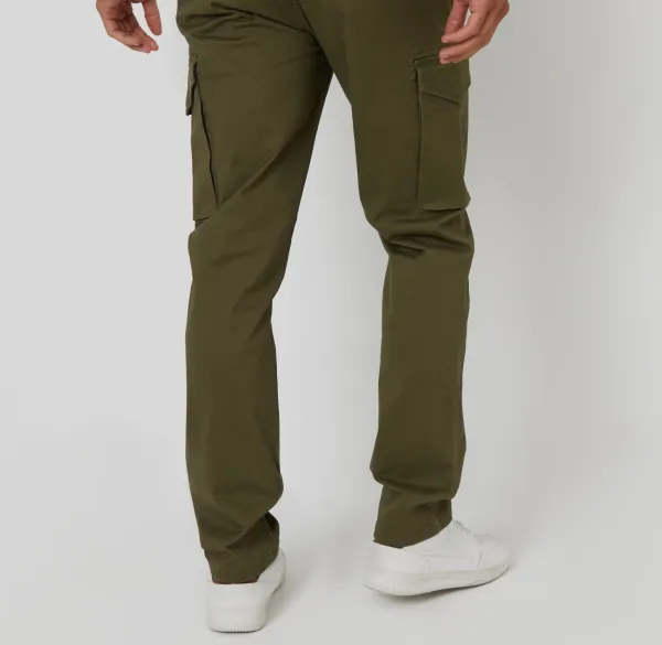 Men's Khaki Green Slim-Fit Cargo Style Pants