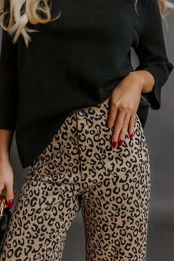High Waist Wide Leg Baggy Leopard Knit Pants