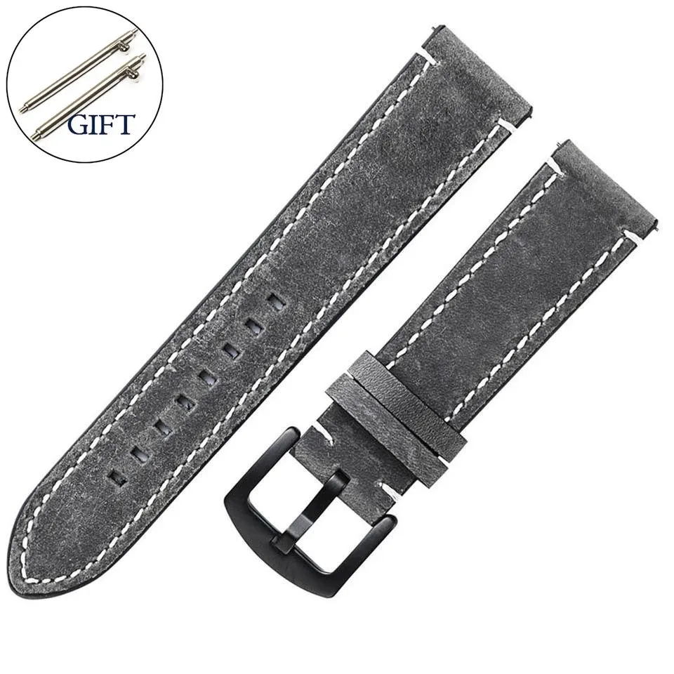 Leather Watch Band Replacement Strap with Silver Buckle Multi Colors