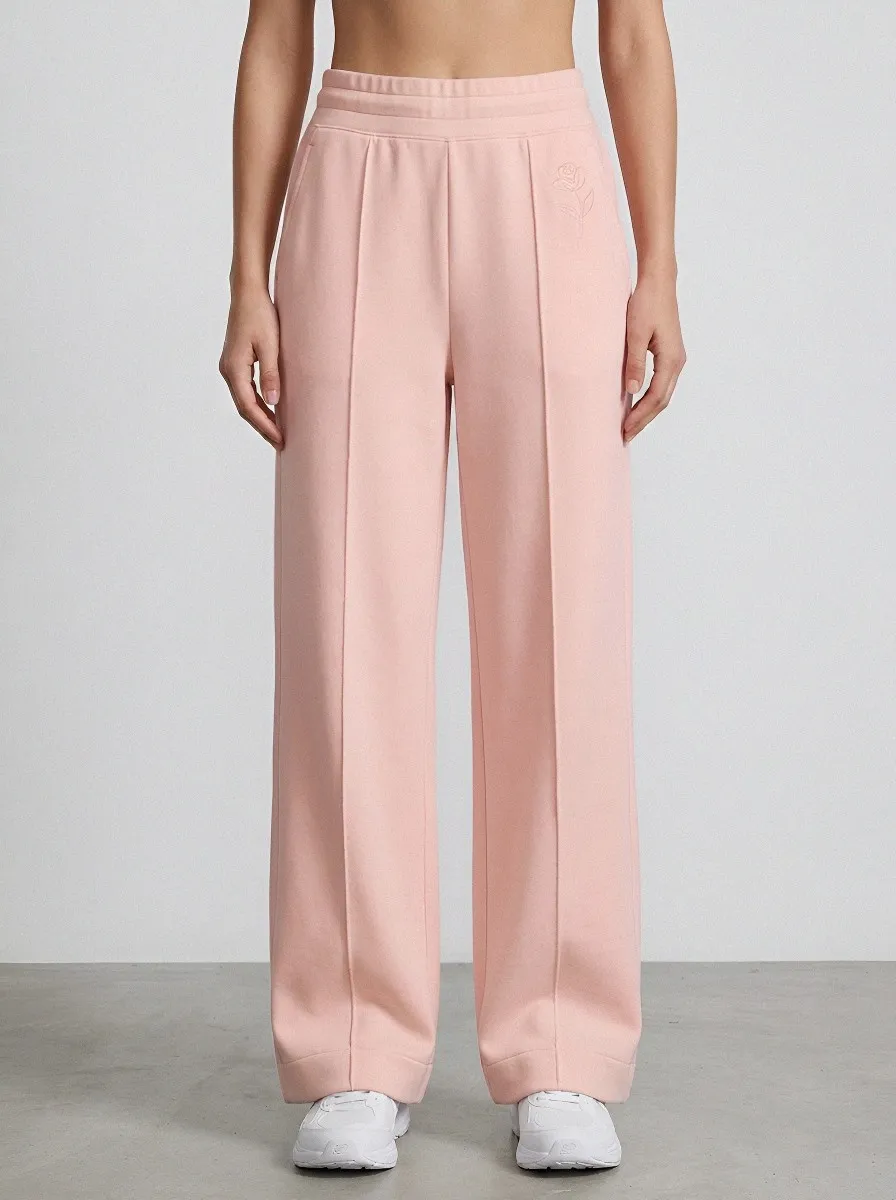 Women's Minimalist Rose Floral Embroidered Printed Sweatpants