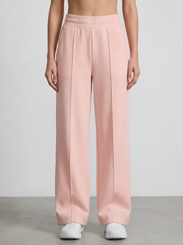Women's Minimalist Rose Floral Embroidered Printed Sweatpants