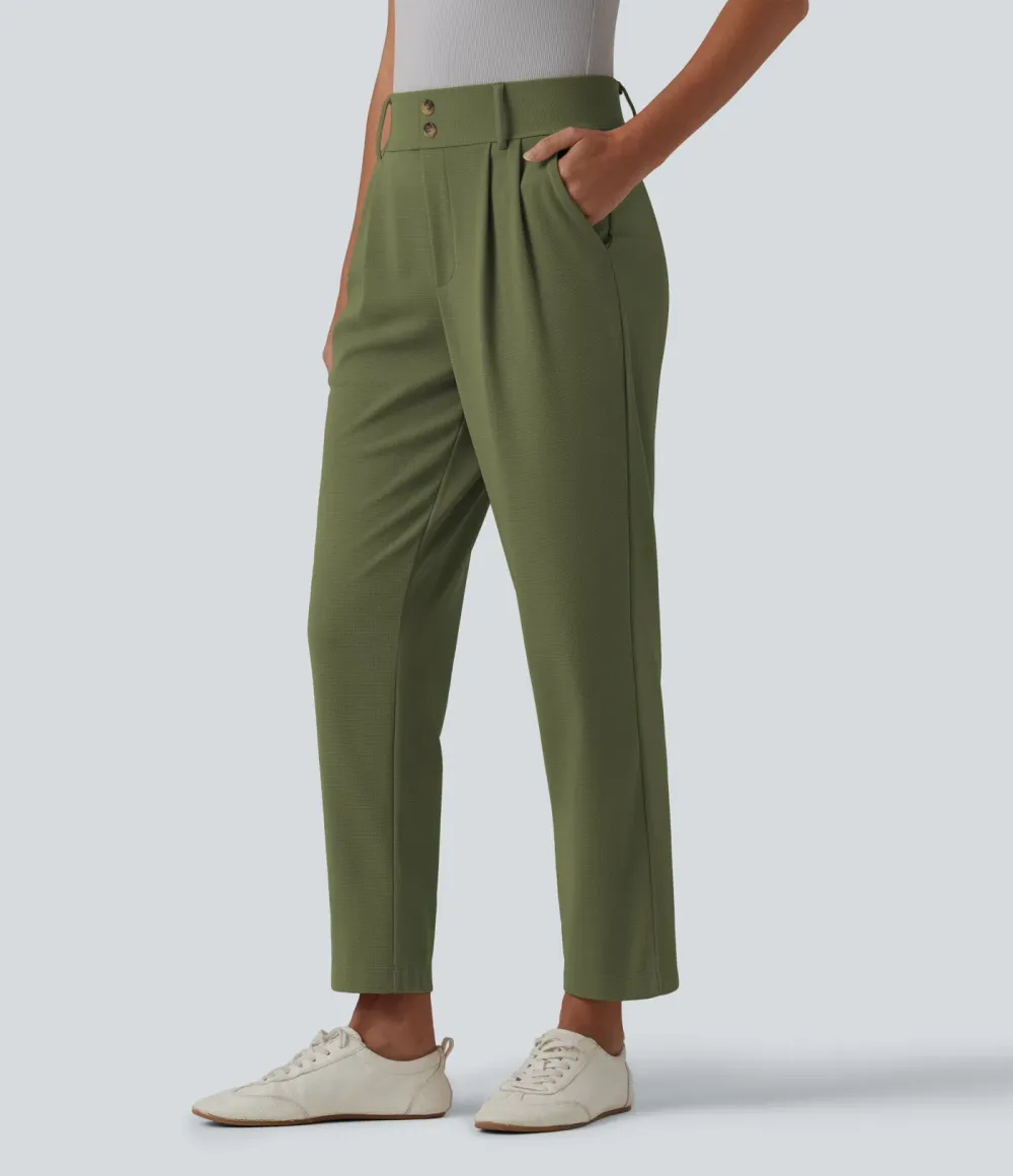  - Tapered office trousers with a high waist, side pockets and waffle fabric