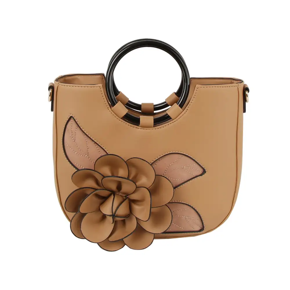 Pocketed Floral Faux Leather Tote Bag