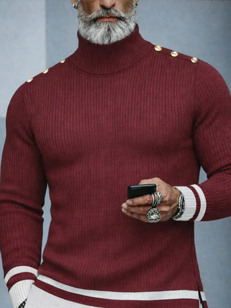 Button Placket Turtleneck Sweater