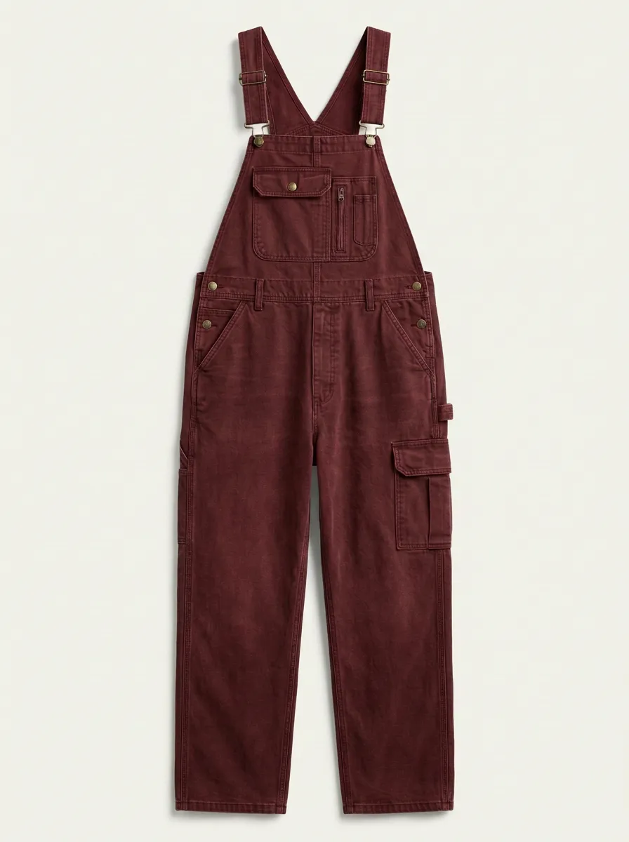 Men's Vintage Washed Charcoal Denim Cargo Overalls