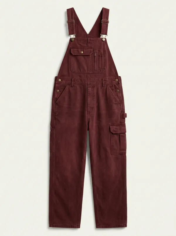 Men's Vintage Washed Charcoal Denim Cargo Overalls