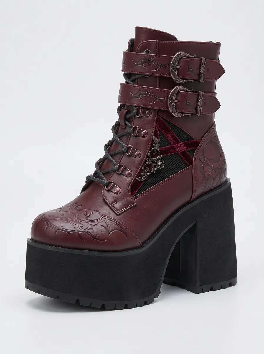 Dark Moon Thorn Buckle Design Women's Gothic Platform Boots