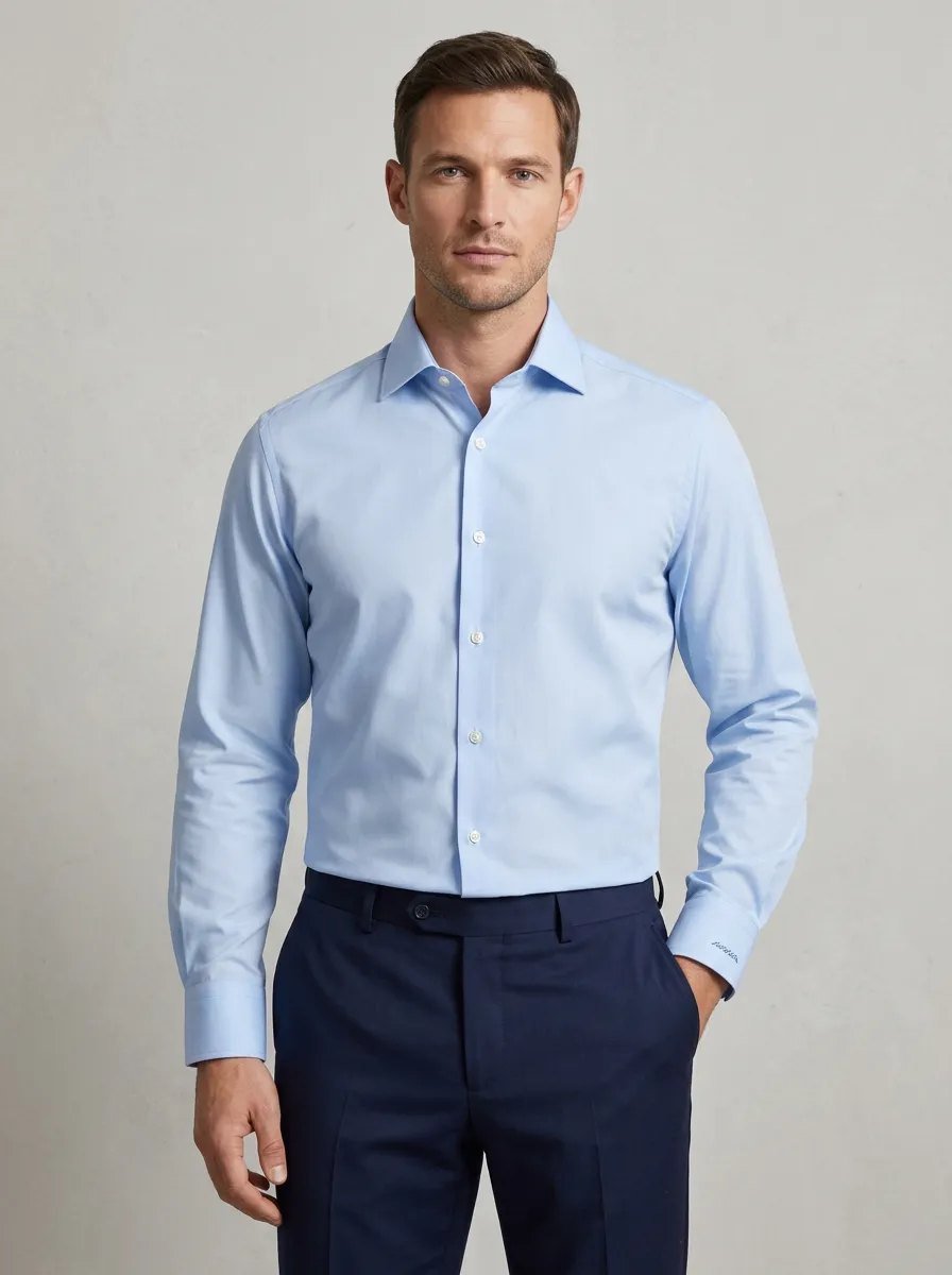 Men's Non-Iron Cotton Solid Light Blue Long Sleeve Shirt