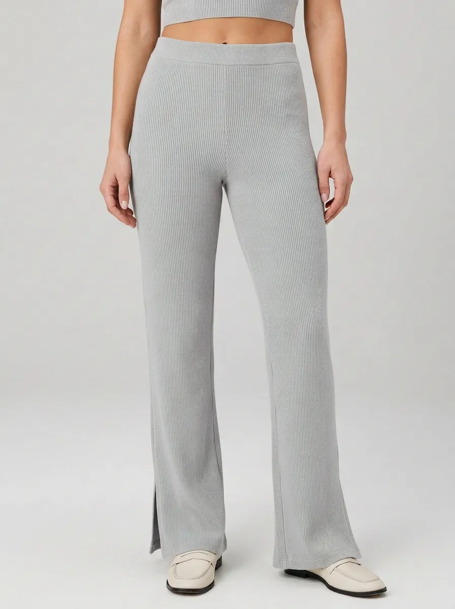 Women's Active Split-Hem Ribbed Sport Pants