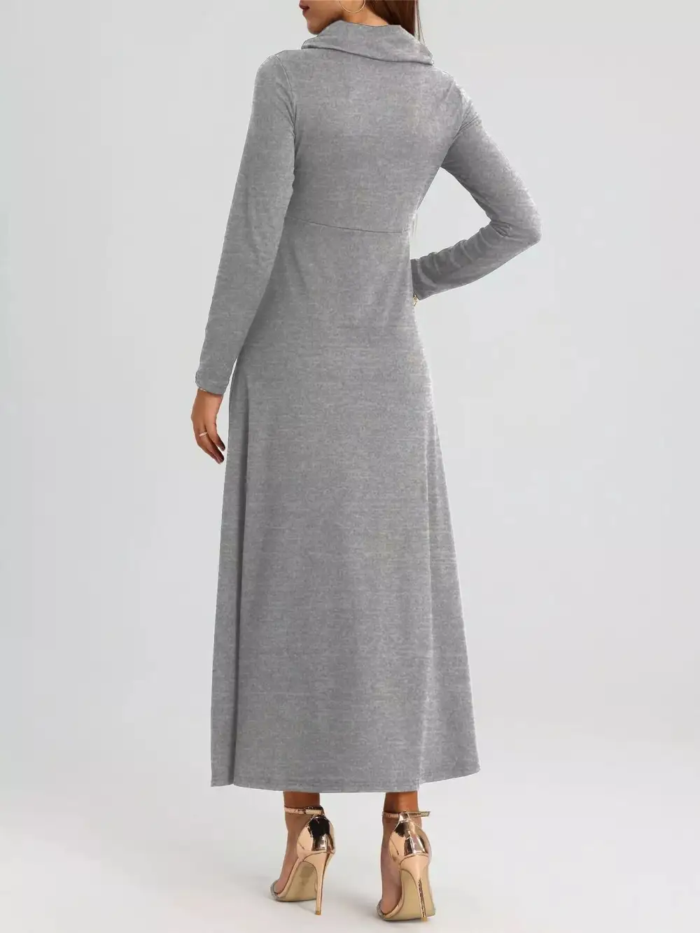 Cowl Neck Long Sleeve Midi Dress