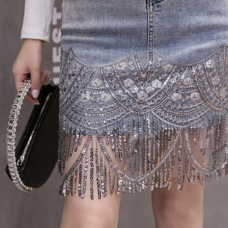 Denim Embroidered Skirt