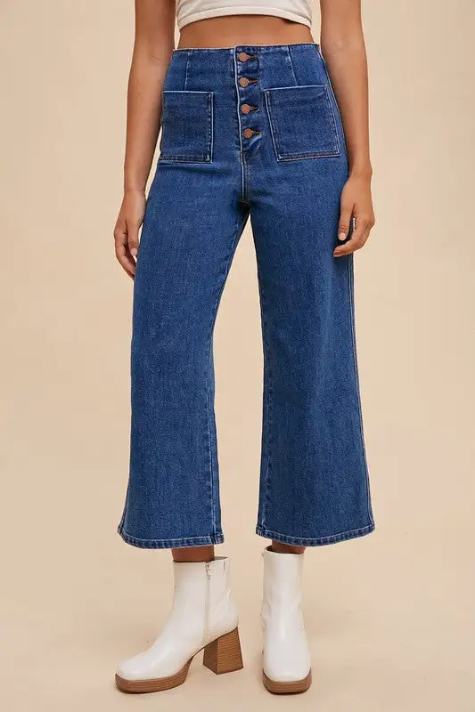 Sharp High Waist Button Denim Jeans
