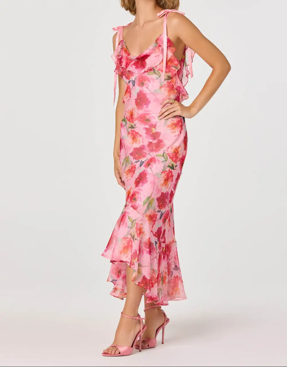 Ruffle Trim Floral Midi Dress