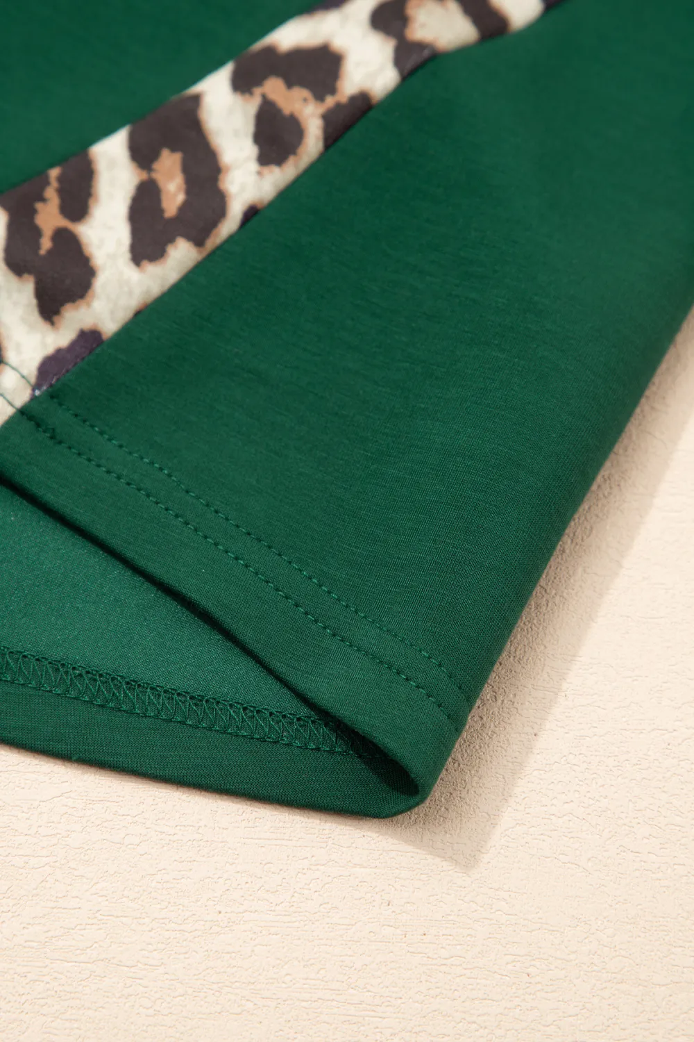 Sea Green Leopard Trim Round Tee