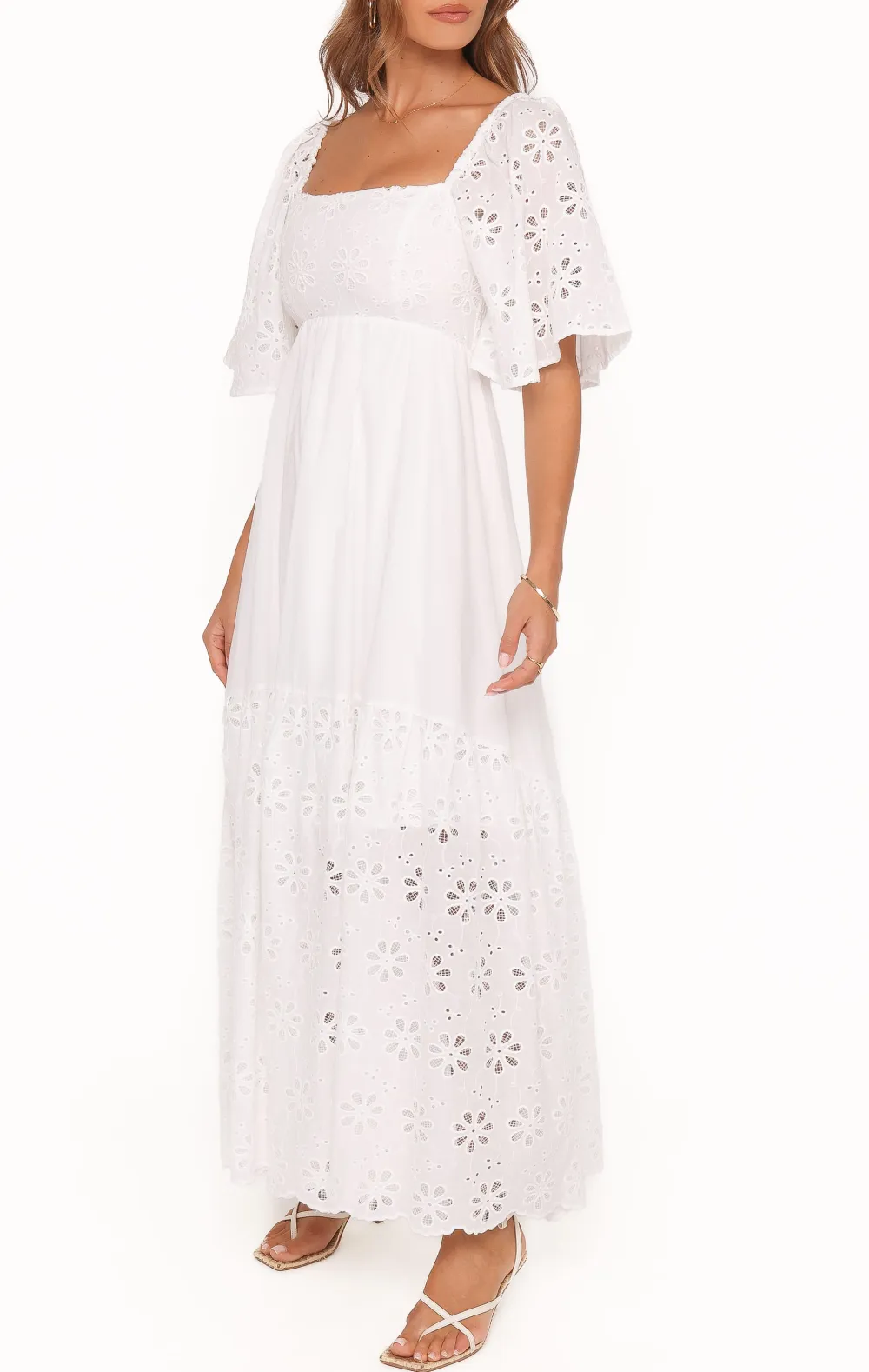 Shirred Short Sleeve Maxi Dress