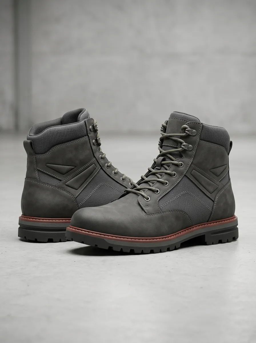 Unisex Modern Tactical Style Leather Print Work Boots