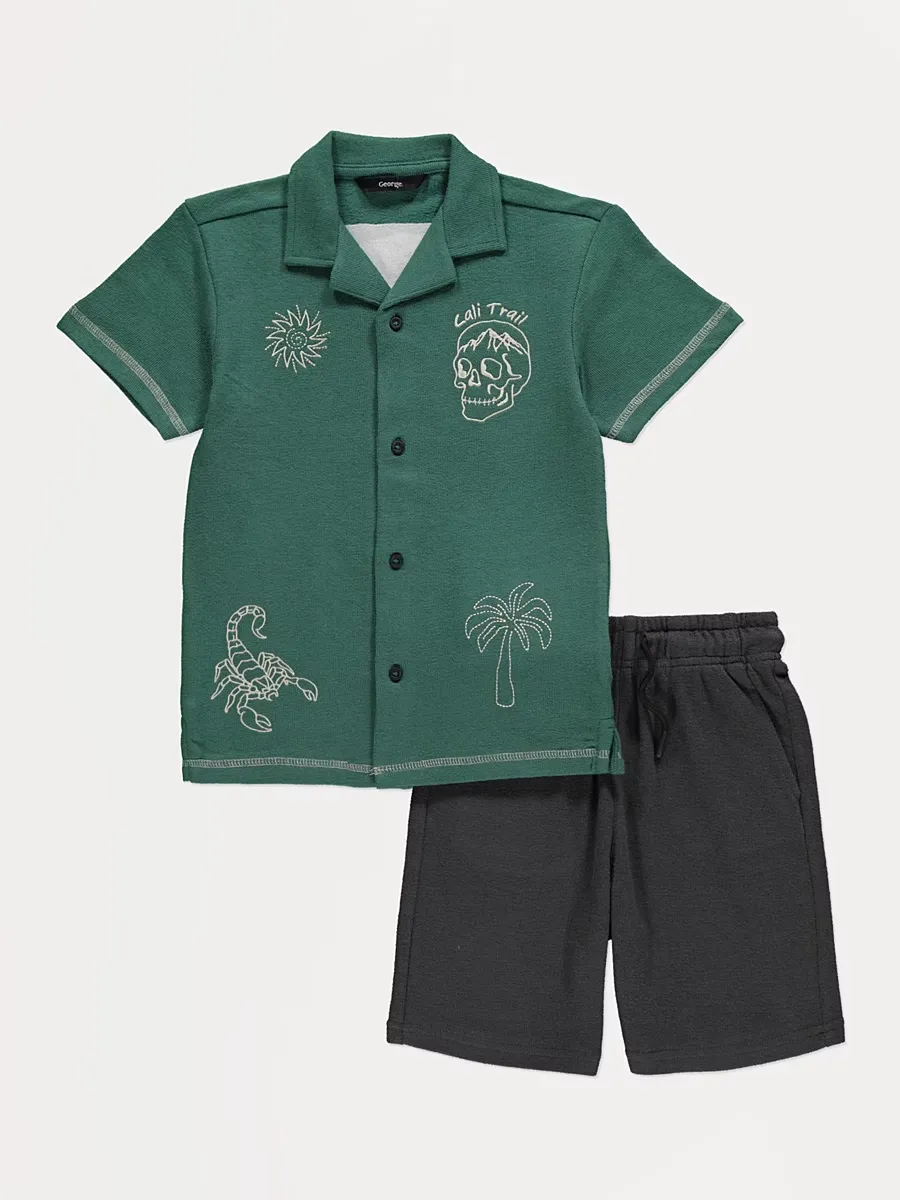 Cali Trail Back Embroidery Shirt and Shorts Outfit
