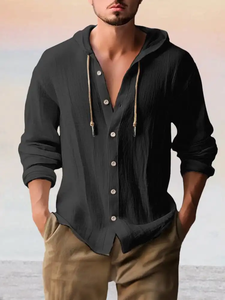 Ribbed Trim Cotton Linen Hoodie