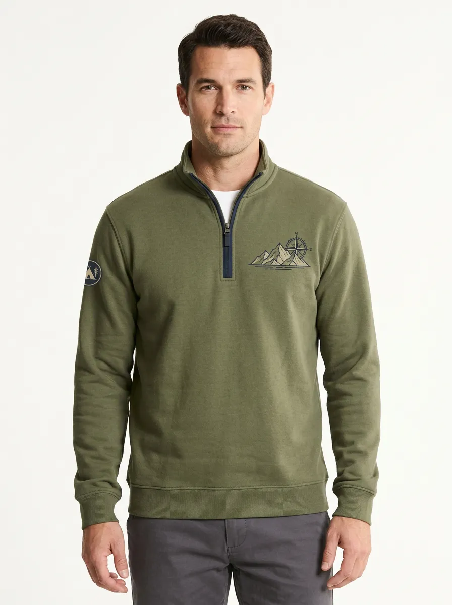 Men's Mountain Compass Sleeve Patch Quarter Zip Sweatshirt