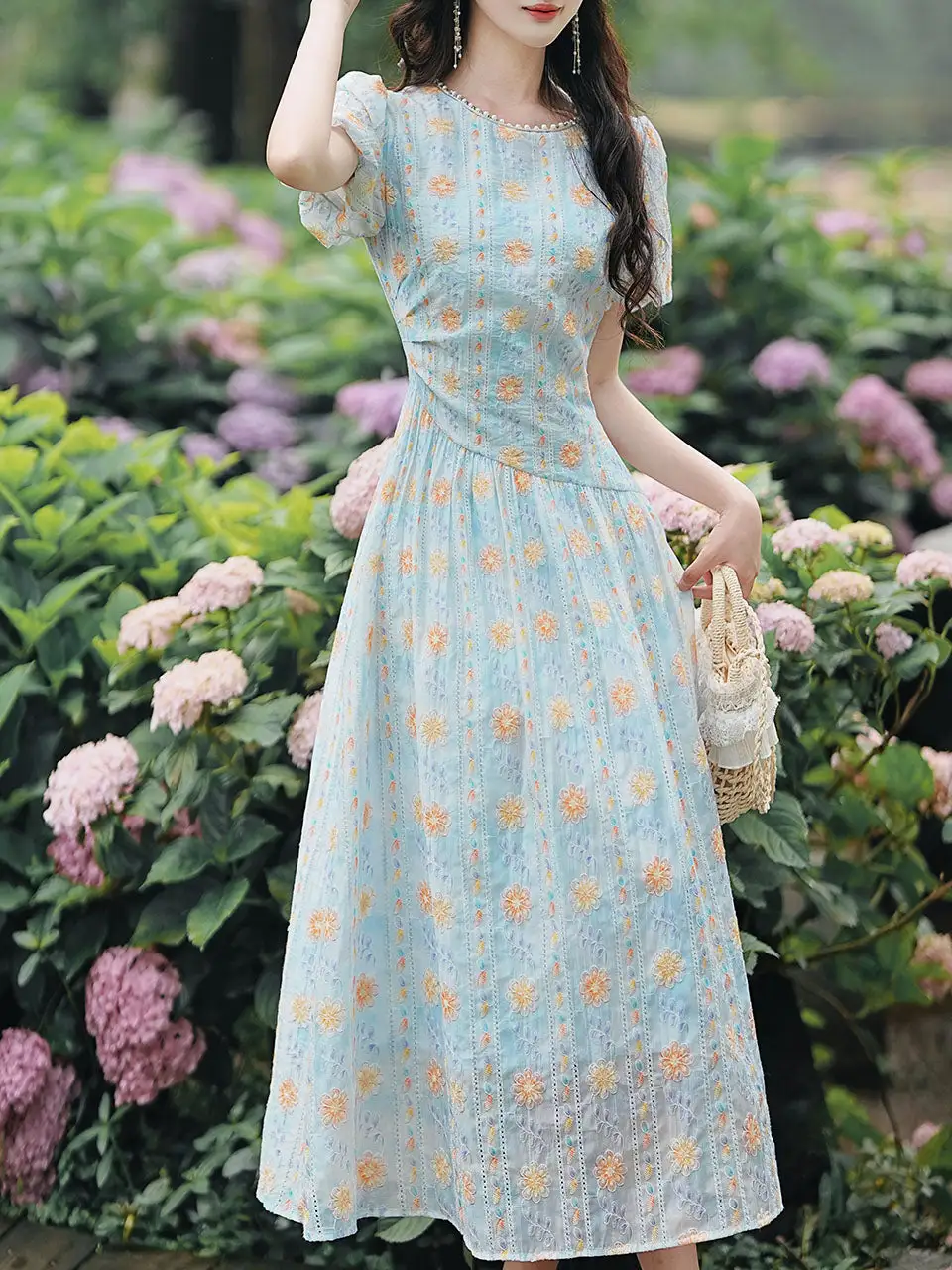 Embroidered Lace Long Dress