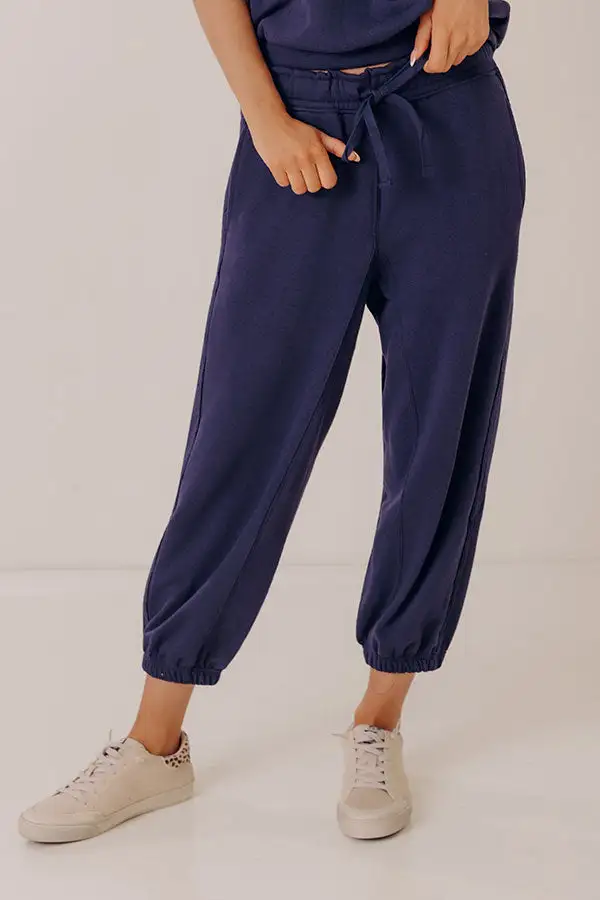 Mid Rise Relaxed Cropped Knit Jogger Pants