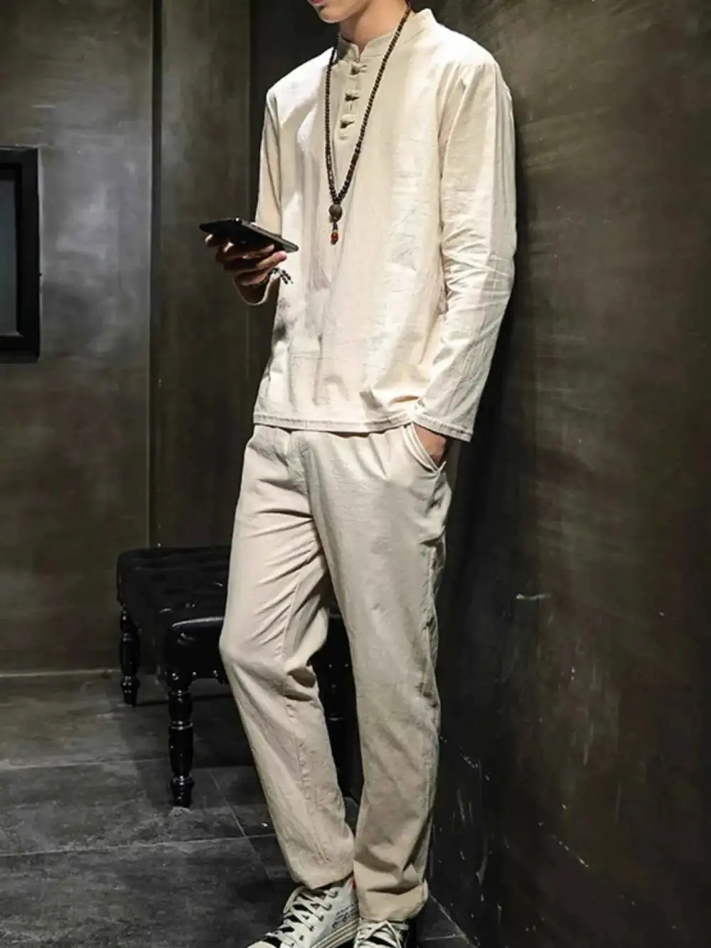 Button Detail Long Sleeve Top and Pants Set