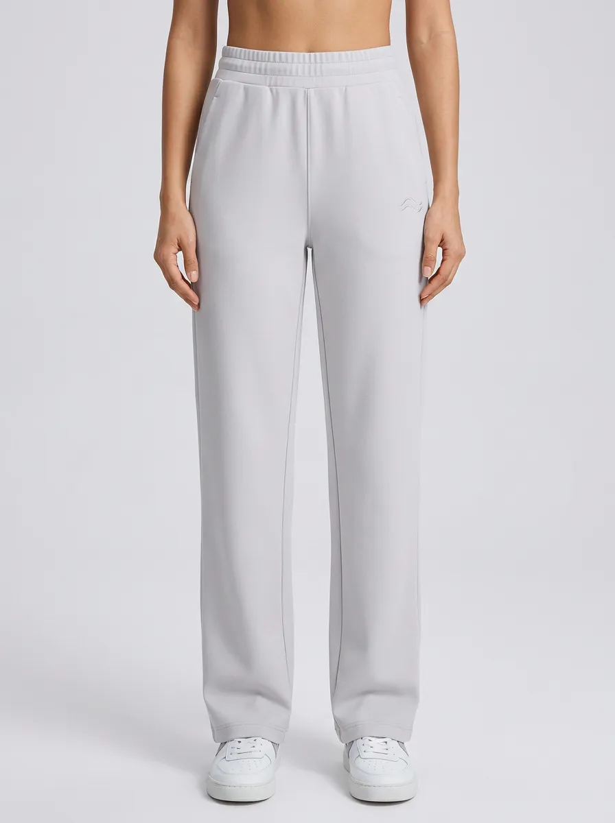 Women's Minimalist Solid Light Gray Embroidered Logo Sweatpants