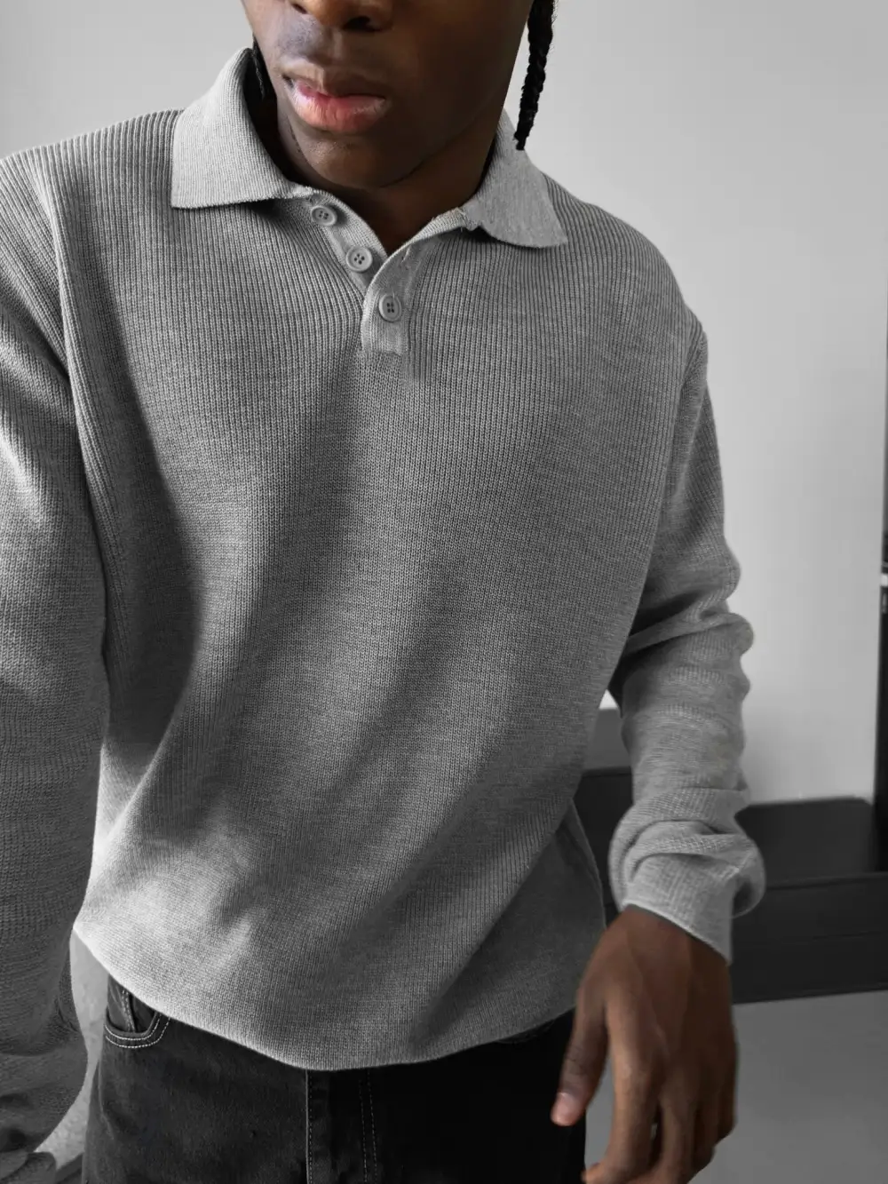 Knit Polo Collar Sweatershirt