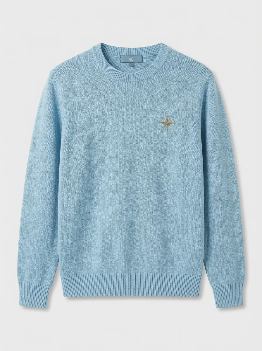 Men's Compass Embroidered Fine-Knit Crewneck Sweater