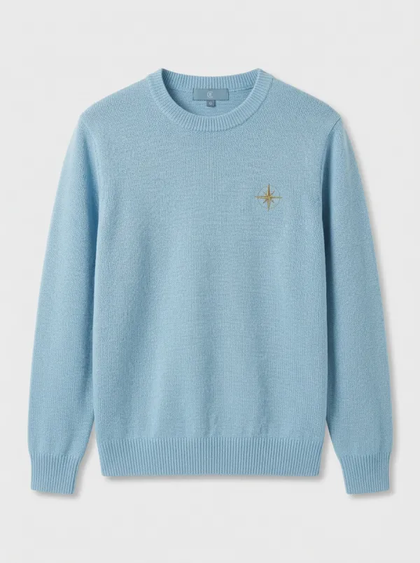 Men's Compass Embroidered Fine-Knit Crewneck Sweater
