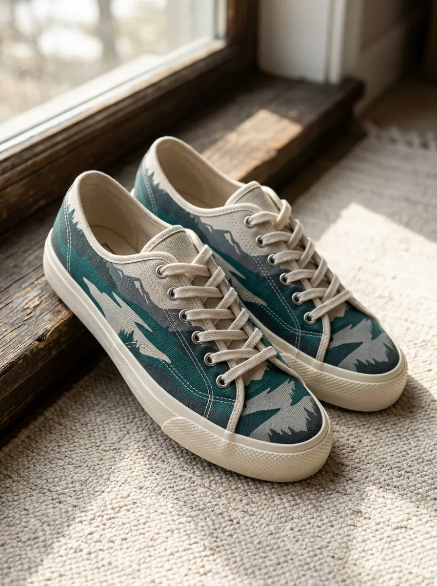 Men's Mountain Landscape Forest Printed Canvas Shoes