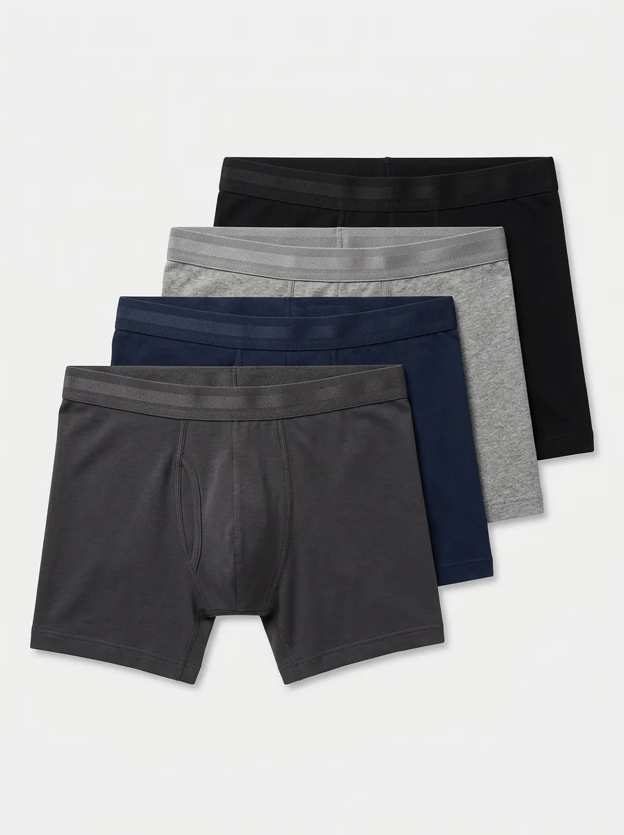 Streetwear Cotton Solid Look Men's Four Pack Boxer Briefs