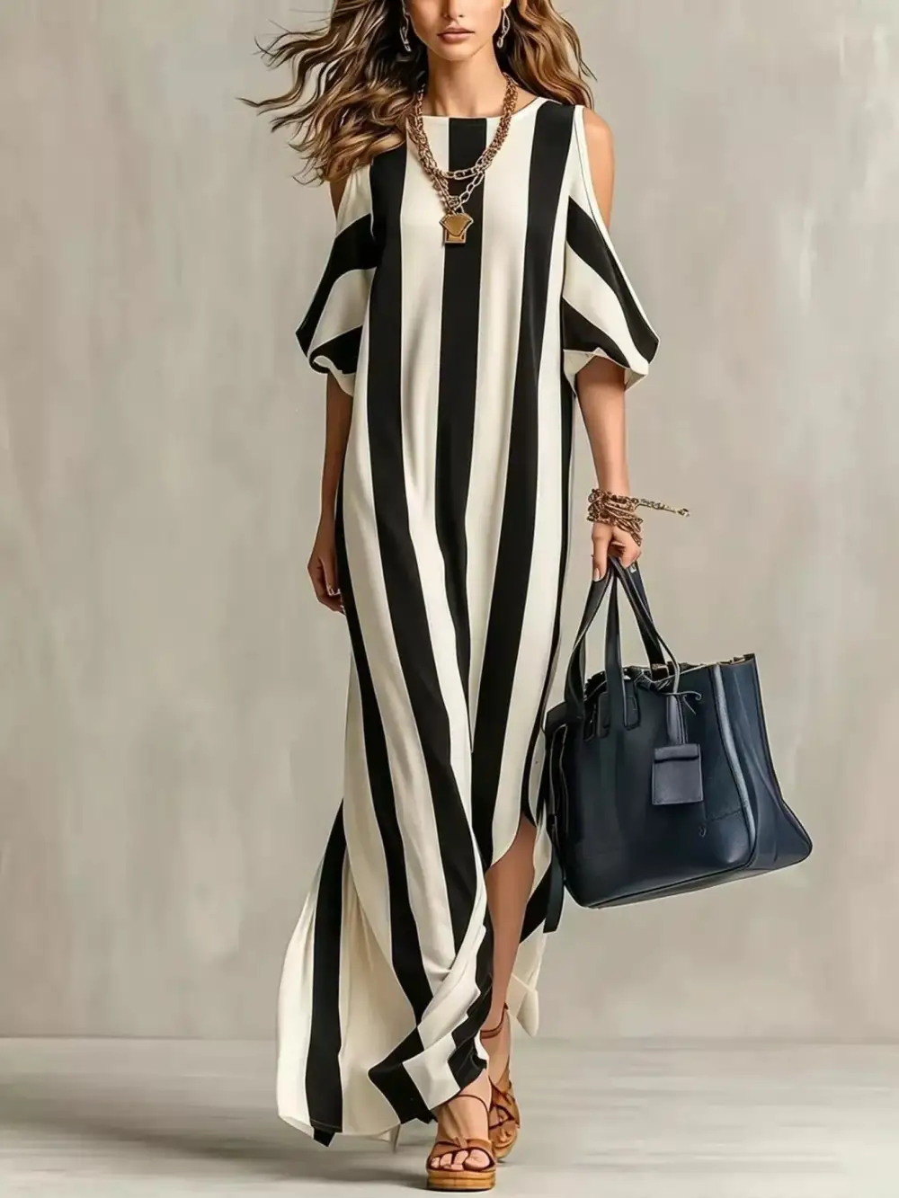 Striped Cold Shoulder Maxi Dress