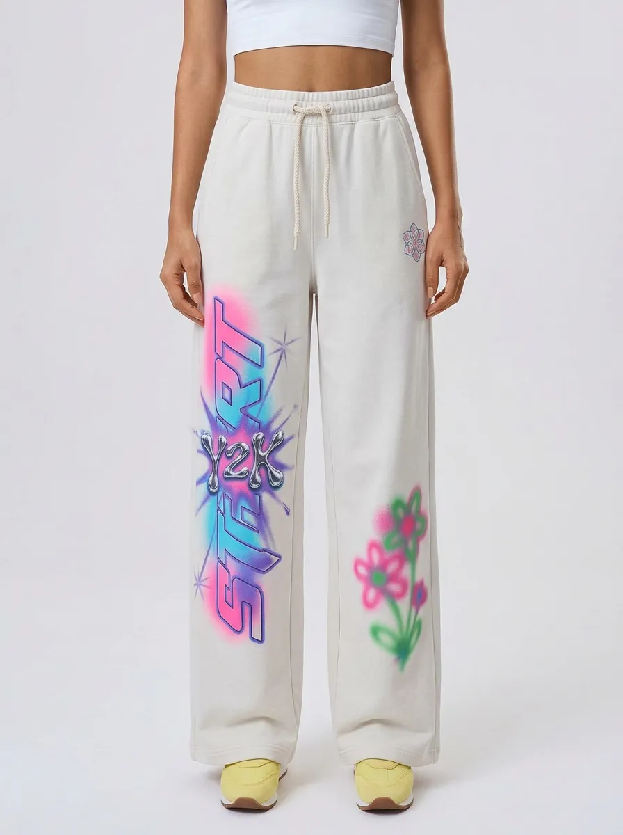 Unisex Casual Streetwear Graffiti Floral Sweatpants