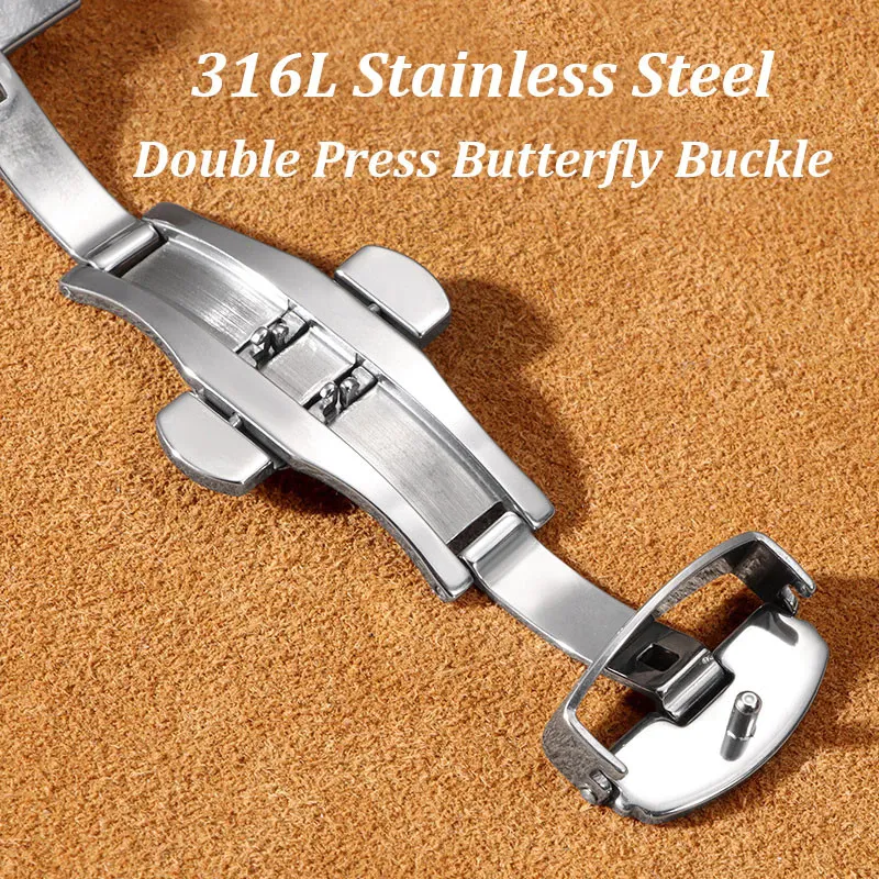 Leather Watch Strap Replacement Band with Butterfly Clasp – Classic Wristband