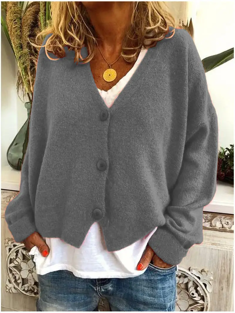  V Neck Button Knit Cardigan