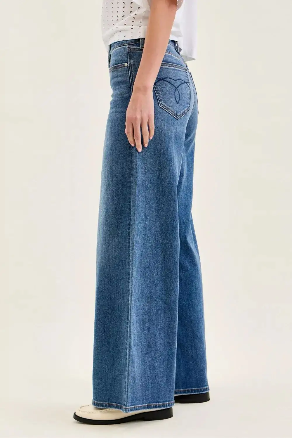 Smart Casual Denim High Rise Wide Leg Pocketed Jeans
