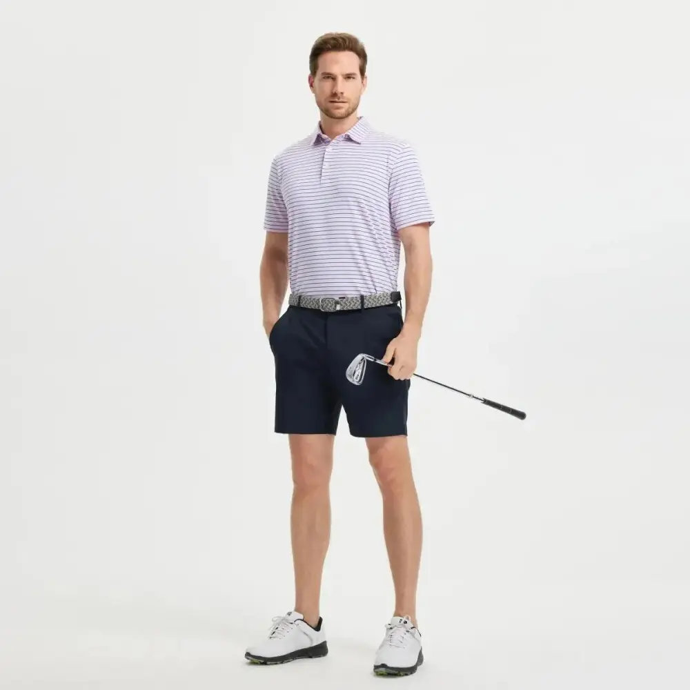 Men's Golf Striped Short Sleeve Polo Shirts Performance Comfortable Shirt