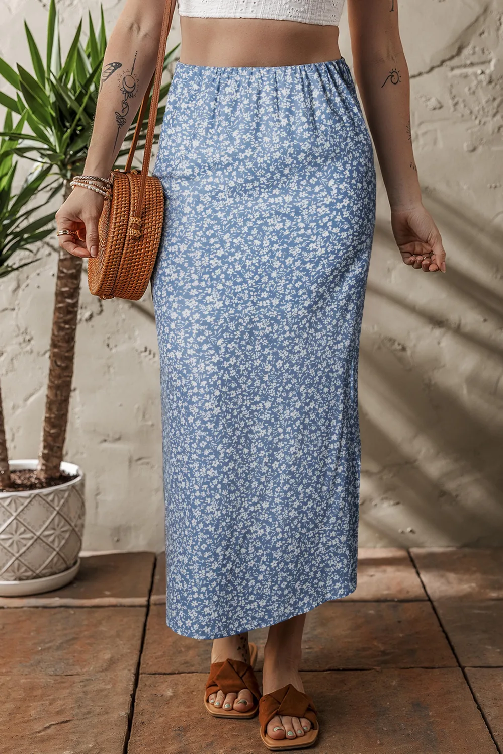 Open Printed Detail Skirt
