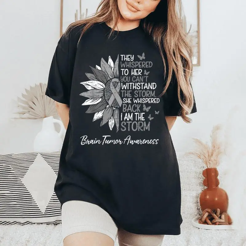 Motivational Brain Tumor Awareness Sunflower Ribbon Gray Women's Oversized Comfort T-Shirt