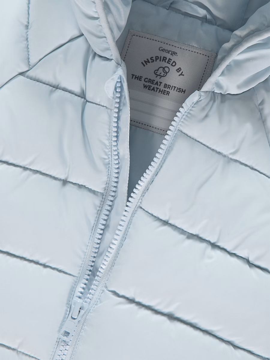 Light Blue Padded Hooded Coat detail 1
