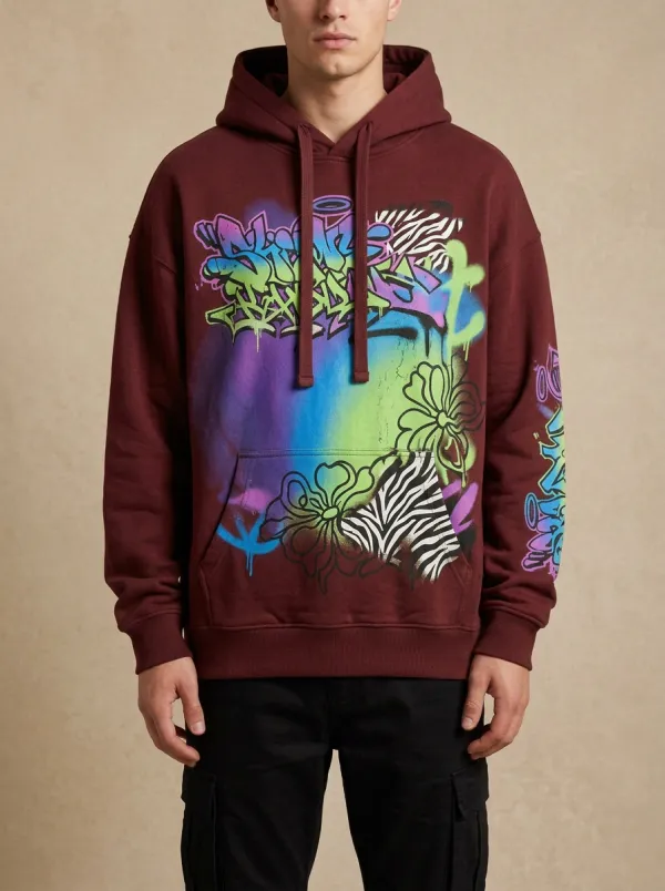 Unisex Pulse Graffiti Zebra Floral Graphic Hoodie