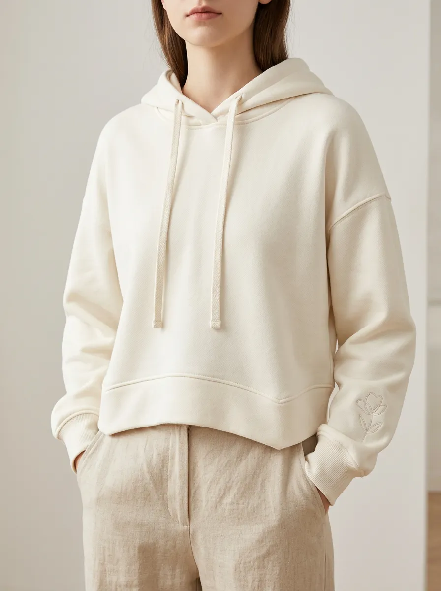 Women's Minimalist Floral Sleeve Embroidered Printed Hoodie