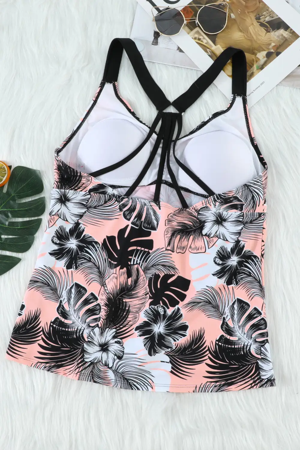 Swimwear Floral Printed Strappy Racerback Tankini Swim Top