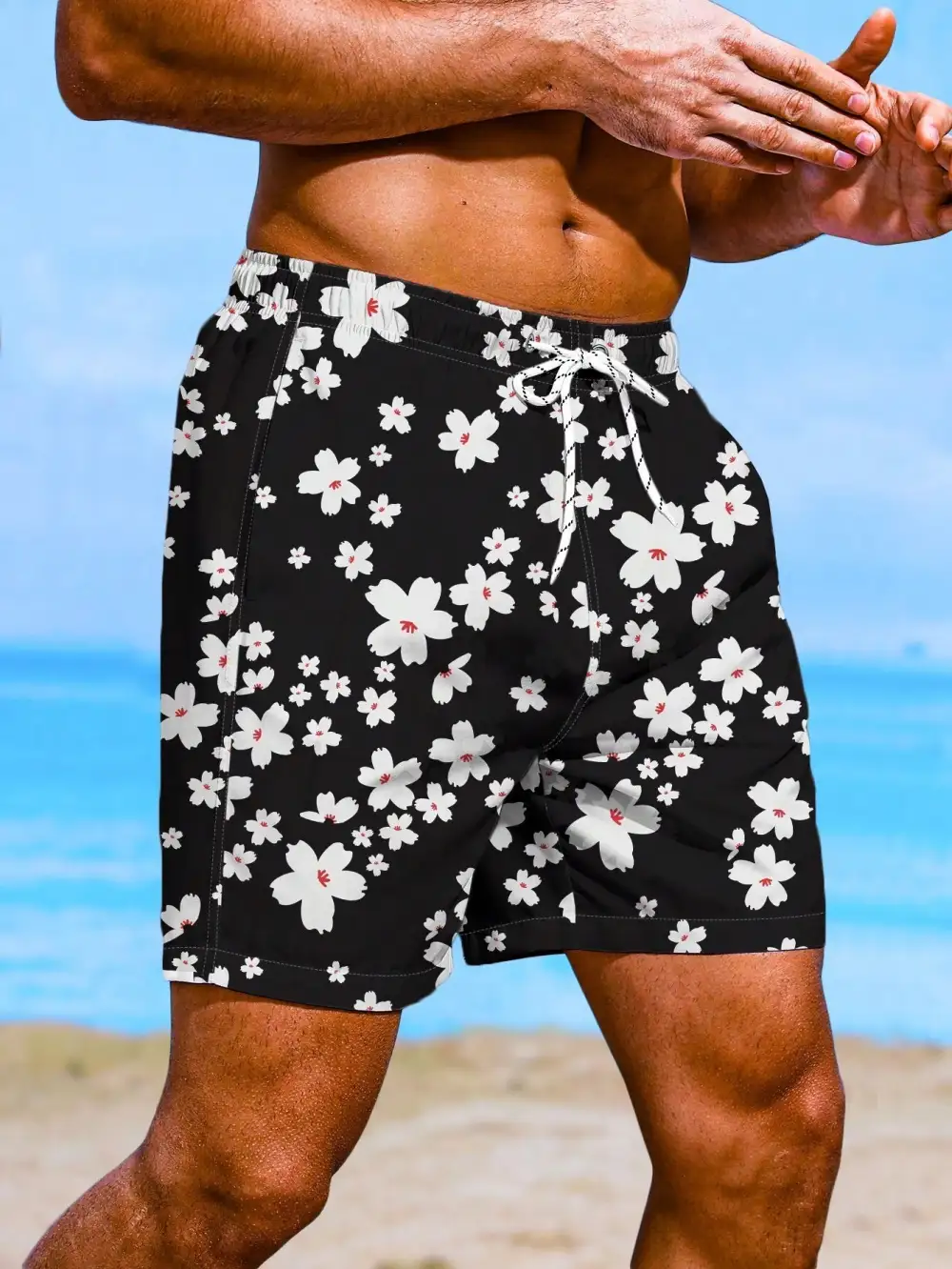 Men's Floral Print Pocket Swim Trunks