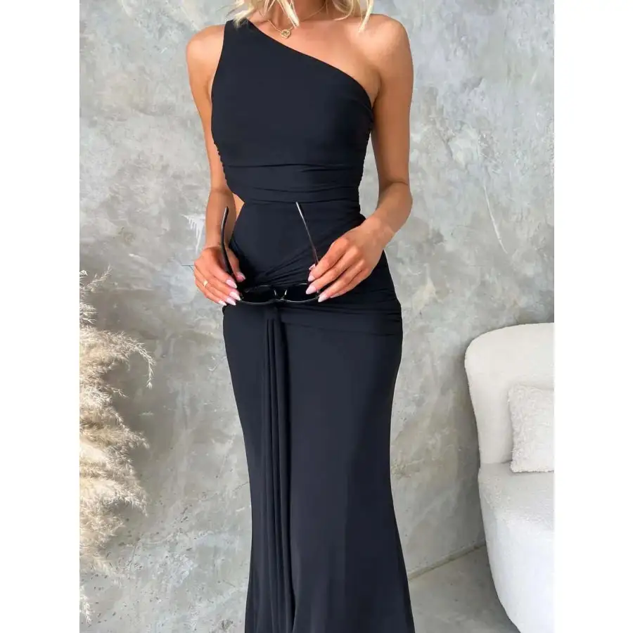 One Shoulder Cutout Bodycon Maxi Dress
