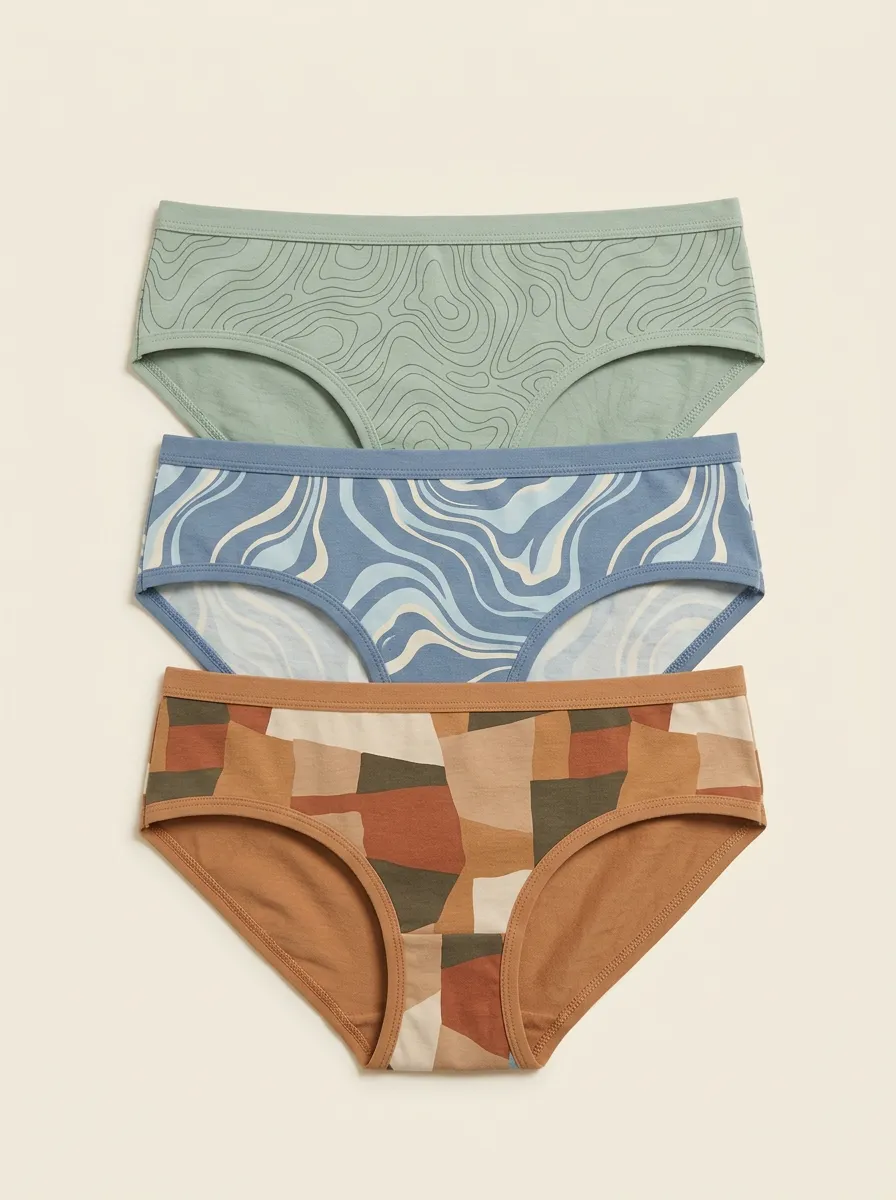 Contour Geometric Block Bikini Printed Briefs Three Pack