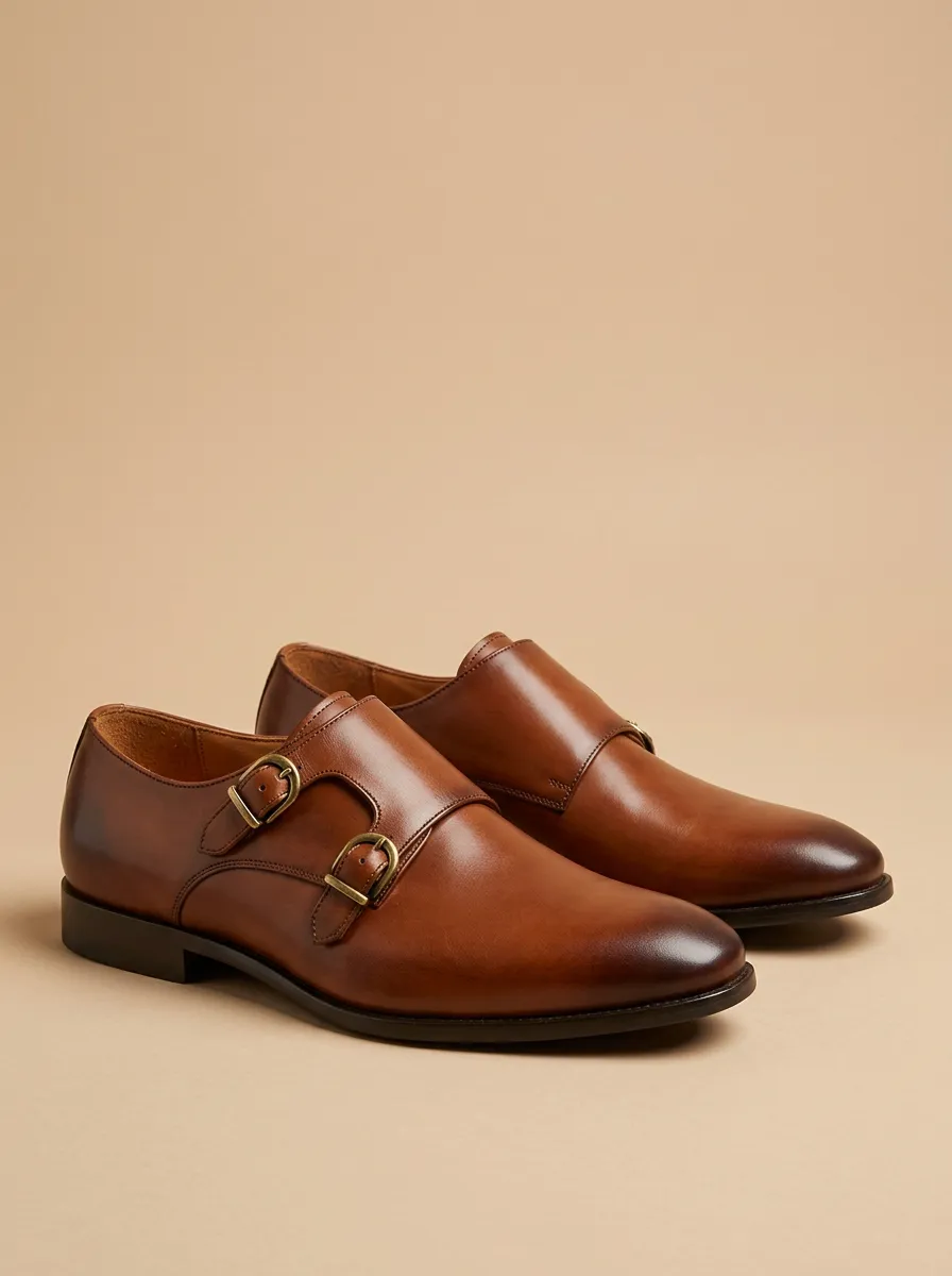 Men's Modern Classic Business Leather Double Monk Strap Shoes