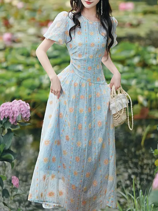 Embroidered Lace Long Dress